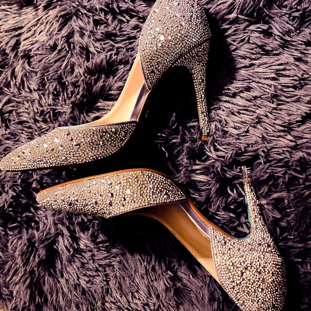 Betsey Johnson Silver Satin Sparkle Heels